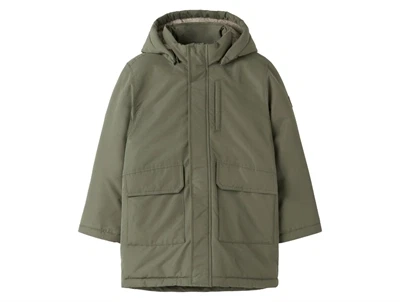 Name It parka jakke dusty olive til børn med aftagelig hætte