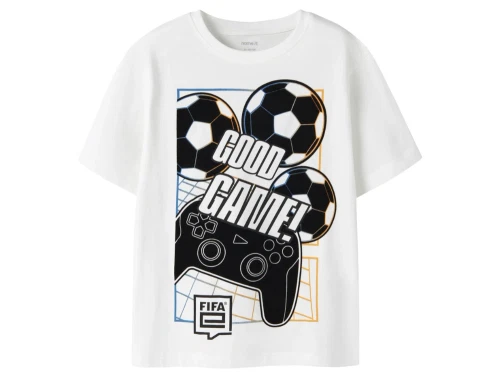 Name It t-shirt i råhvid med fifa print og fodboldmotiv