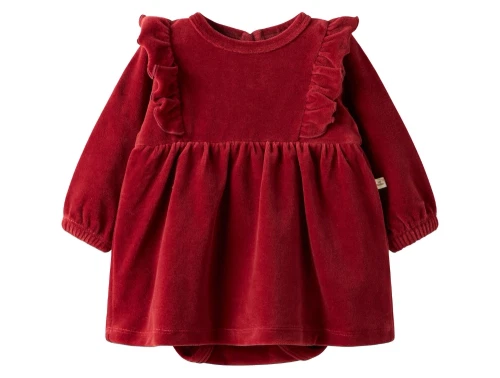 Lil\' Atelier babykjole i red dahlia velour med flæser