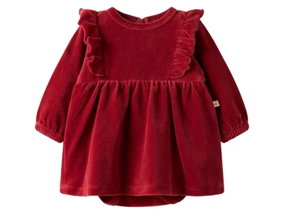 Lil' Atelier babykjole i red dahlia velour med flæser