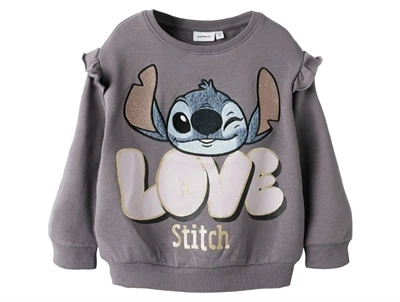 Name It Stitch sweatshirt lilla moonscape med broderet motiv forfra
