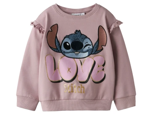 Name It Stitch sweatshirt soft pink med glimmerprint forfra
