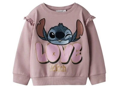 Name It Stitch sweatshirt soft pink med glimmerprint forfra