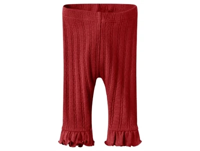 Lil' Atelier leggings red dahlia til baby med rib og flæser