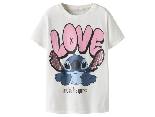 Name It t-shirt i råhvid med Stitch motiv og palietter