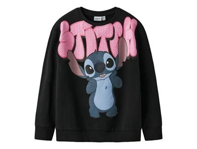 sweatshirt fra Name It i sort med stort stitch print foran