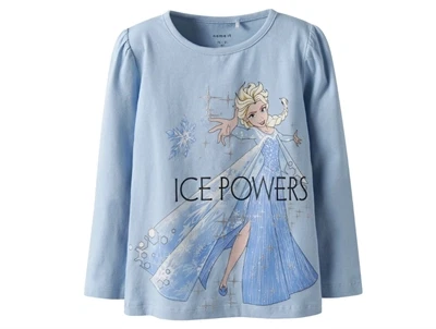 Name It MINI langærmet t-shirt i lyseblå nuance med Elsa print og glimmerdetaljer