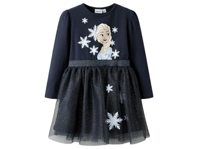 Name It Frozen kjole navy med tyl og snefnug