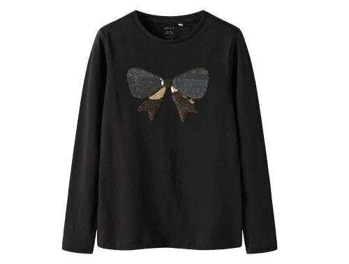 Name It bluse sort med sløjfe i pailletter