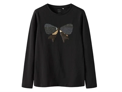 Name It bluse sort med sløjfe i pailletter