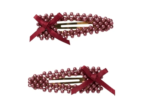 hårspænder i bordeaux fra Name It med perler og sløjfe