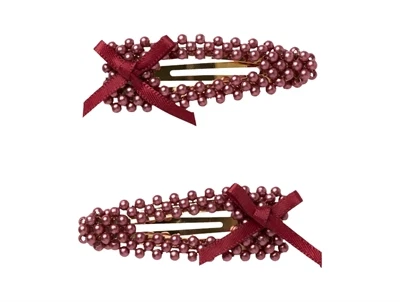 hårspænder i bordeaux fra Name It med perler og sløjfe