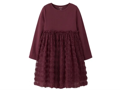 Name It kjole burgundy med rosendetaljer