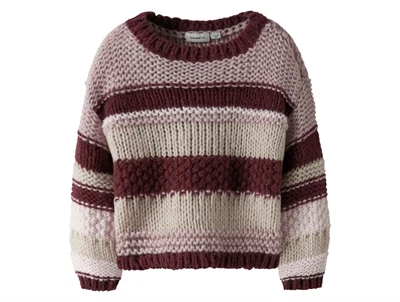 Name It striktrøje i burgundy med striber forside