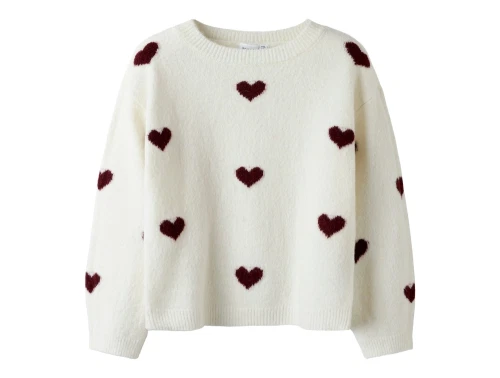 Name It striktrøje hvid med bordeaux hjerter forside