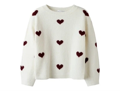 Name It striktrøje hvid med bordeaux hjerter forside