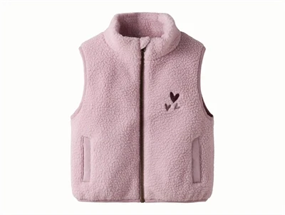 Name It teddyvest i rosa nuance med broderet hjerter