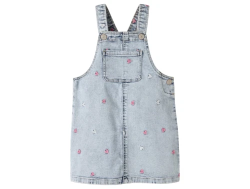 Name It denimkjole i lys blå nuance med hjertebroderi