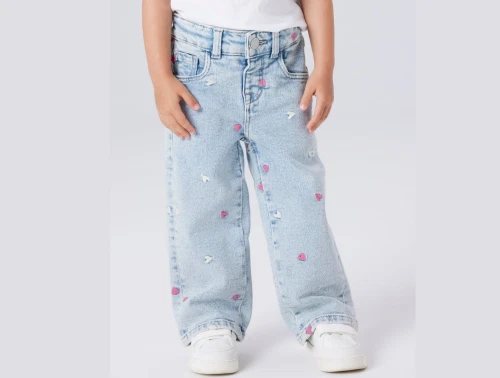 Name It jeans light blue bleached denim med hjerter