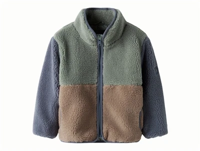 Name It teddyjakke i grøn og brun farveblok