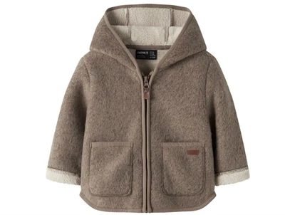 Name It fleecejakke walnut med hætte