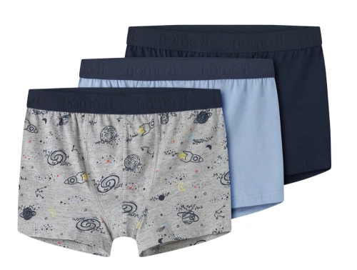 Name It boxershorts i grå og blå nuancer 3 pak med rumprint