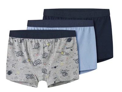 Name It boxershorts i grå og blå nuancer 3 pak med rumprint