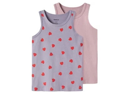 Name It undertøjstop lavender gray med hjerteprint 2-pak