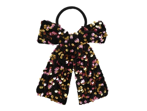 hårelastik fra Name It i sort med pailletsløjfe i guld og pink