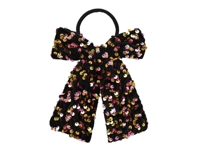 hårelastik fra Name It i sort med pailletsløjfe i guld og pink