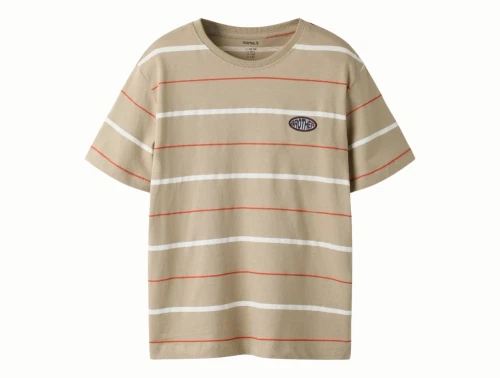 Name It t-shirt i beige nuance aluminium med hvide og orange striber