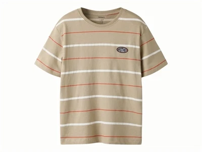 Name It t-shirt i beige nuance aluminium med hvide og orange striber