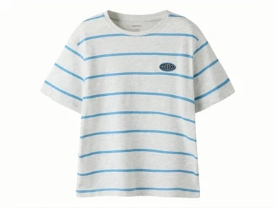 Name It t-shirt i lysegrå nuance light grey melange med blå striber