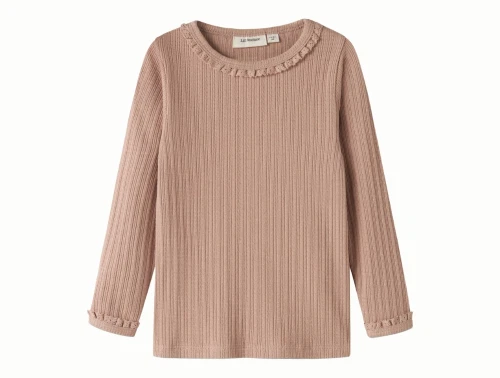 Lil\' Atelier bluse i rosabrun nuance med ribstruktur set forfra