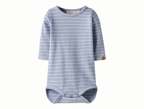 Lil\' Atelier body i støvet blå nuance med striber set forfra