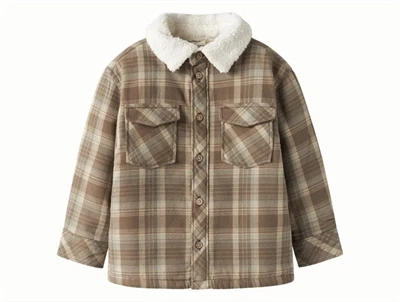 Lil\' Atelier skjorte i brun tern med teddykrave og brystlommer