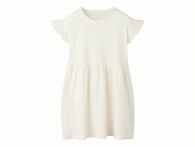 Name It midi kjole i råhvid nuance gardenia med flæseærmer