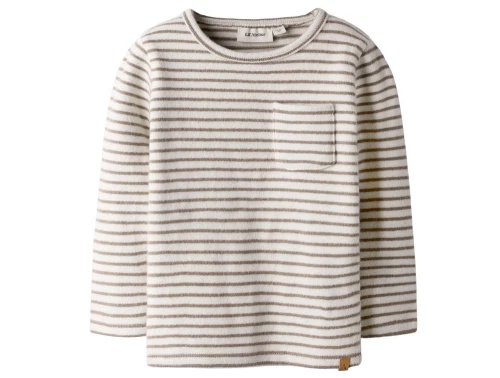 Lil\' Atelier MINI top i råhvid nuance med brune striber og brystlomme