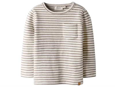 Lil' Atelier MINI top i råhvid nuance med brune striber og brystlomme