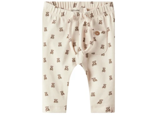 Lil\' Atelier BABY bukser i råhvid nuance med teddybjørnprint  