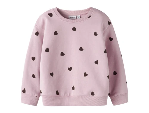 name it mini sweatshirt lyserød med hjerteprint