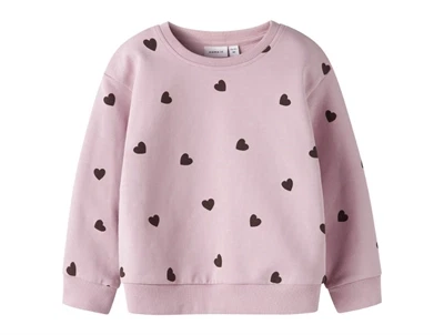 name it mini sweatshirt lyserød med hjerteprint