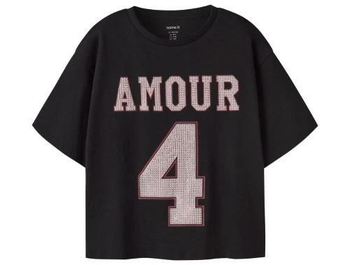 Name It t-shirt sort med amour print og nitter