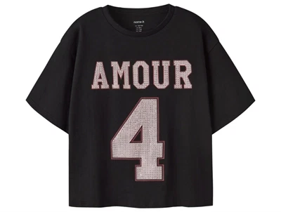 Name It t-shirt sort med amour print og nitter