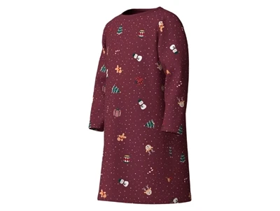 Name It natkjole i bordeaux med juleprint set fra siden