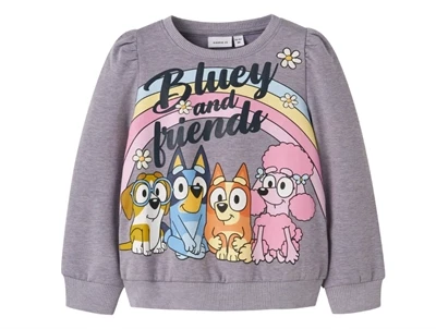Name It sweatshirt lavender gray melange med Bluey og friends print