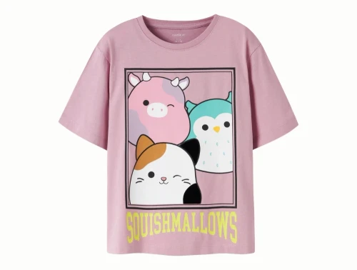 Name It t-shirt i dawn pink med Squishmallows print set forfra