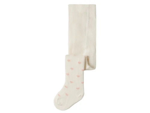 Lil\' Atelier BABY strømpebukser i råhvid med lyserøde hjerter