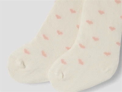 Lil\' Atelier BABY strømpebukser i råhvid med lyserøde hjerter