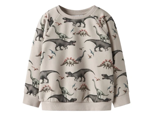 Name It sweatshirt i lys beige nuance pumice stone med dinosaurprint